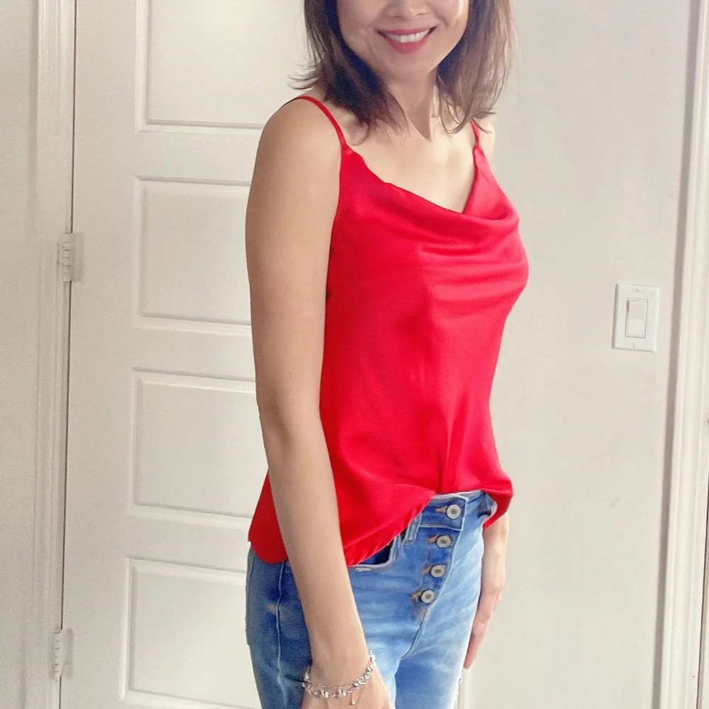 071 Luxe Satin Drapey Adjustable Strap Cami Top - Picture 7 of 12